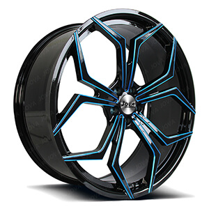 black and blue alloy wheels