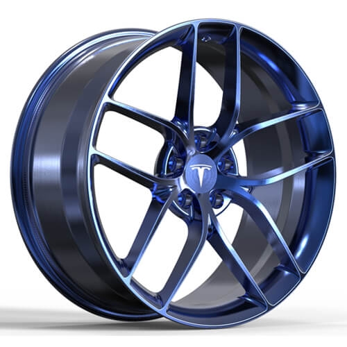 Tesla model 3 performance aftermarket wheels brushed blue