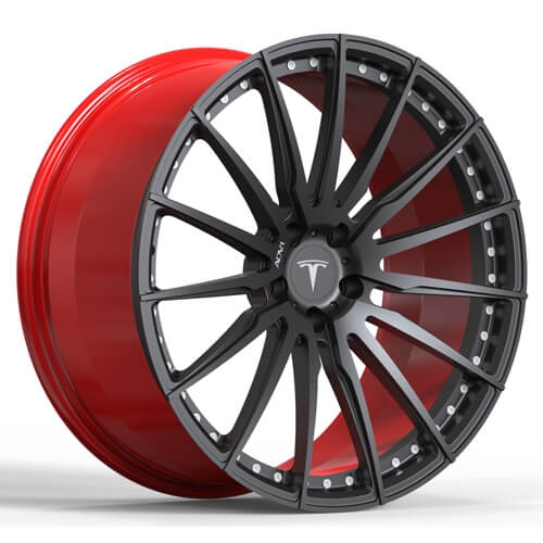 Aftermarket tesla model x wheels red and grey