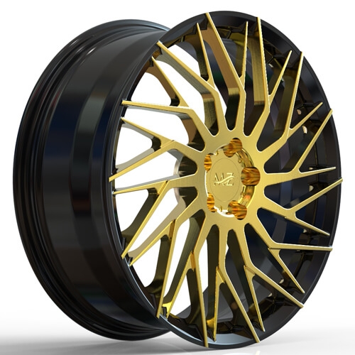 staggered 20 inch rims black and brushed gold wheels