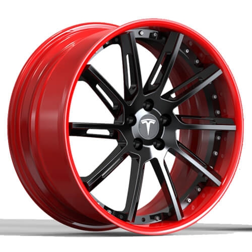 2021 tesla model y performance rims black and red wheels